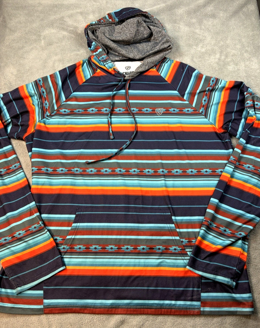 Rock & Roll Denim Hoodie Men's XL Aztec Western Pullover Southwestern Aztec